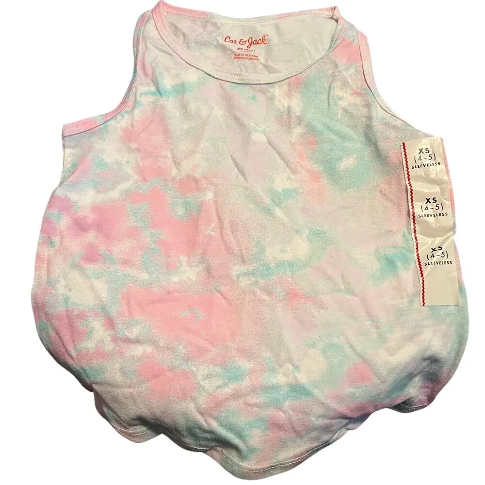 Cat & Jack Girls' Green, Pink and Purple Tie-Dye Tank Top - Size XS